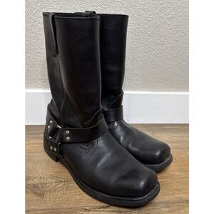 Guide Gear Motorcycle Boots Sz 14 EE Black Leather Pull On Extra Wide Harness
